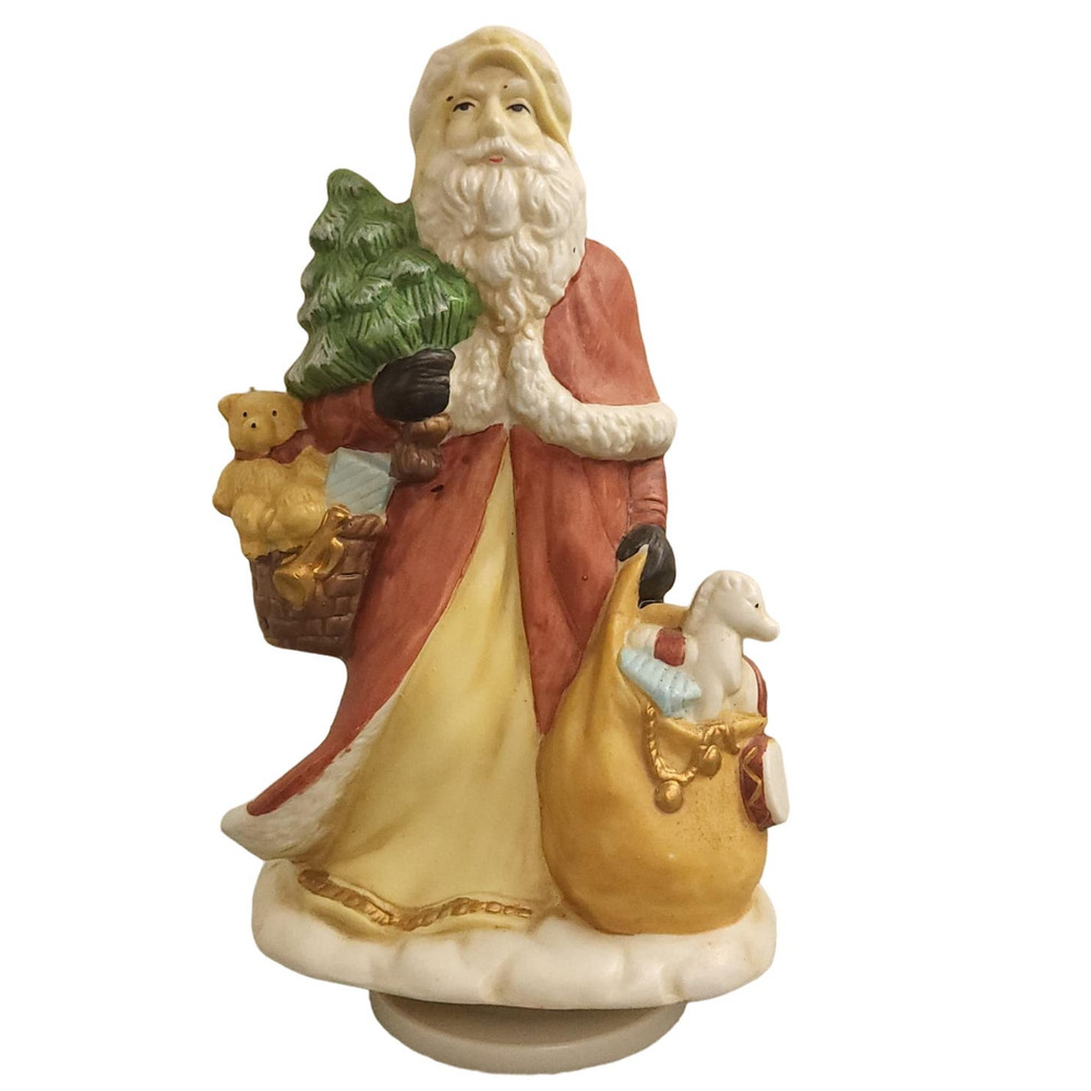 Vintage Porcelain Santa Music Box Spinning Christmas Figurine 8.5" Collectible